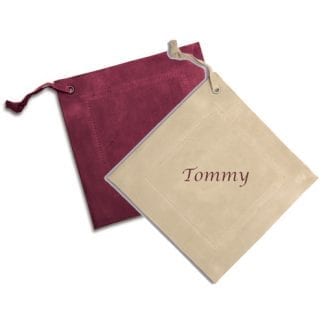 Suede pot holders, leather pot holders in a wide variety of colors. Personalize it with your name